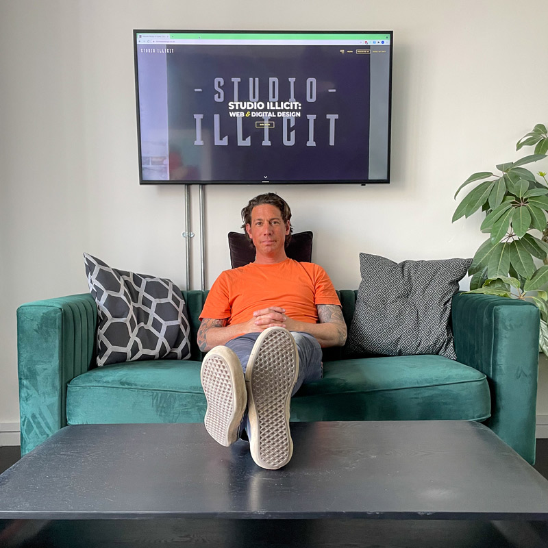 jake on green sofa
